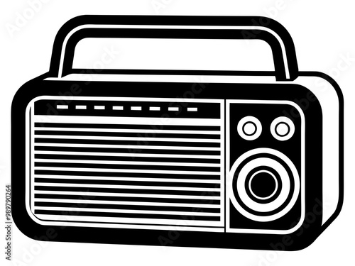 Black and white radio element silhouette  icon illutration