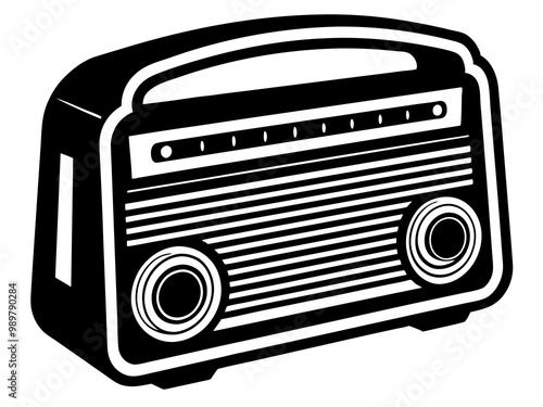 Black and white radio element silhouette  icon illutration