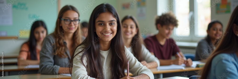 A diverse group of smiling students engaged in a classroom setting, showcasing collaboration and enthusiasm for learning. A diverse group of smiling students engaged in a classroom setting, showcasing collaboration and enthusiasm for learning.
