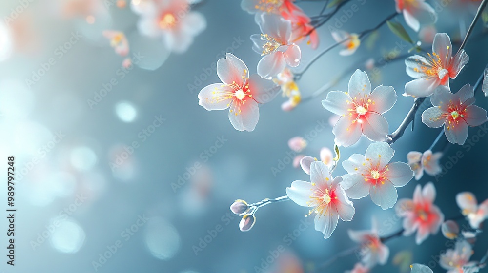This close-up shot features a stunning transparency crystal flower, elegantly surrounded by colorful blossoms. The crystal clear petals and dreamlike quality of the flowers are enhanced This close-up shot features a stunning transparency crystal flower, elegantly surrounded by colorful blossoms. The crystal clear petals and dreamlike quality of the flowers are enhanced