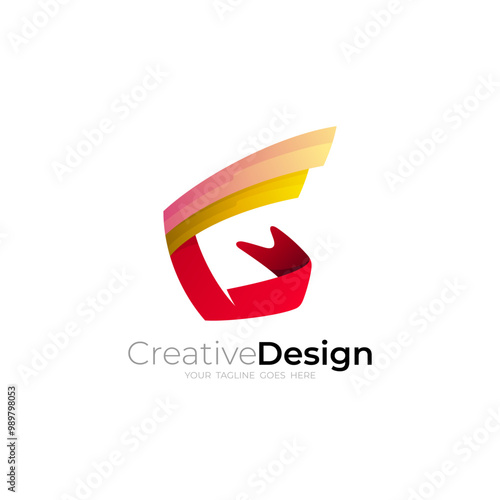 Free Download G logo with wing design combination, red color, 3d colorful - GFXLoad
