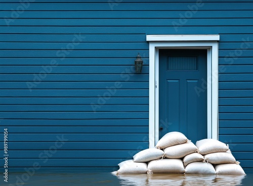 Flood Protection Sandbags at Blue House Door photo