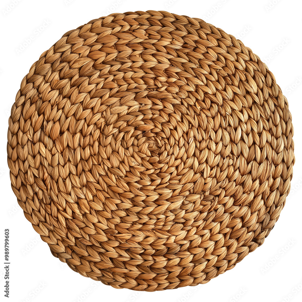 brown round hyacinth mat woven rug isolated on transparent white background, clipping path brown round hyacinth mat woven rug isolated on transparent white background, clipping path