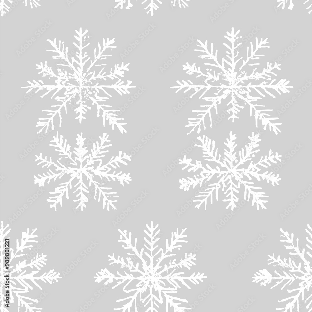 White Snowflakes on Grey Background: Seamless Pattern for Winter Holidays White Snowflakes on Grey Background: Seamless Pattern for Winter Holidays