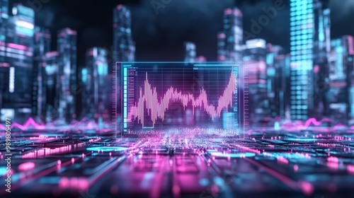 Financial Graph in a Futuristic City Landscape