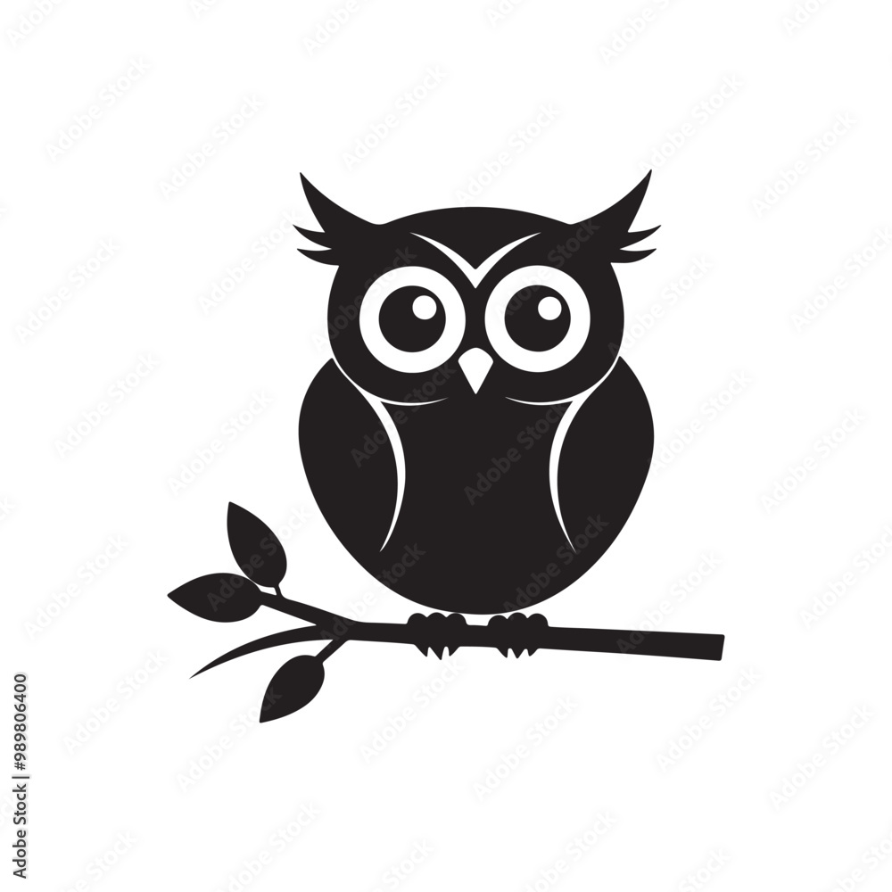 Fototapeta premium A solid black owl silhouette sitting atop a tree branch