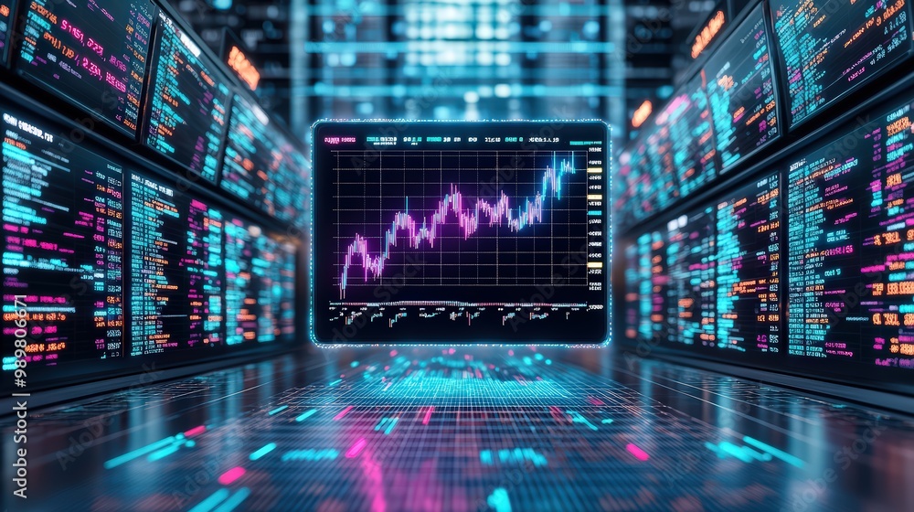 Stock Trading Market with Digital Thunderstorm Effects Stock Trading Market with Digital Thunderstorm Effects