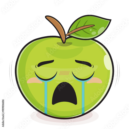green apple crying face cartoon cute