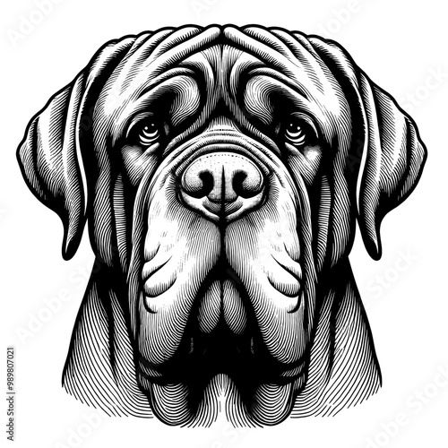 Hand drawn Neapolitan Mastiff portrait, vector sketch isolated on white background.	