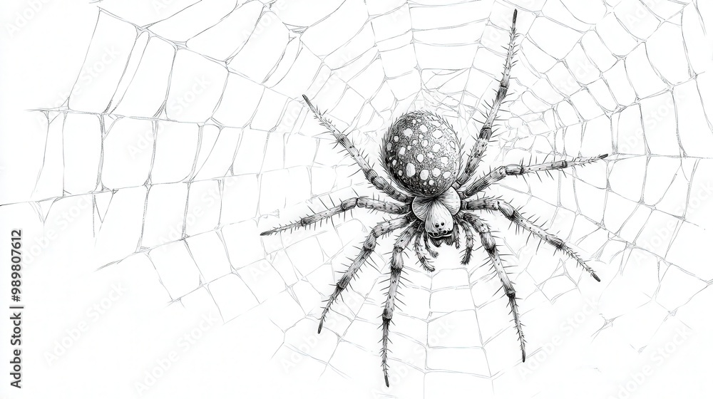Fototapeta premium Detailed spider illustration on a white isolated background.