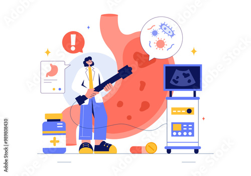 Stomach Health Gastroenterology Vector Illustration Featuring Abdominal Pain and Medical Research for Healthcare in a Flat Style Cartoon Background