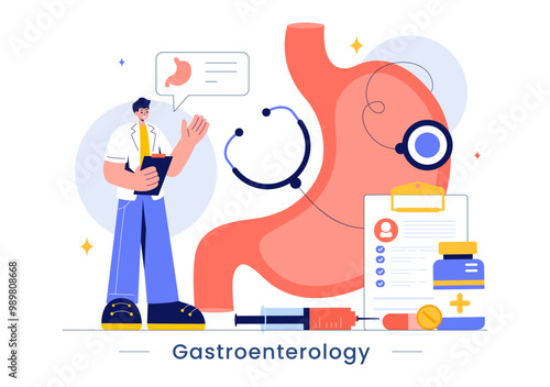 Stomach Health Gastroenterology Vector Illustration Featuring Abdominal Pain and Medical Research for Healthcare in a Flat Style Cartoon Background