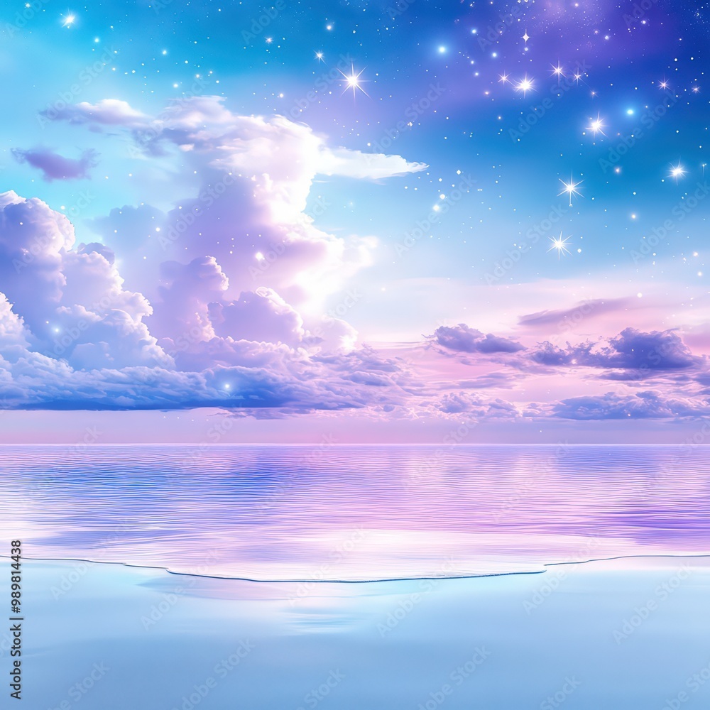 Soft Pastel Starry Night Sky over Calm Water Soft Pastel Starry Night Sky over Calm Water