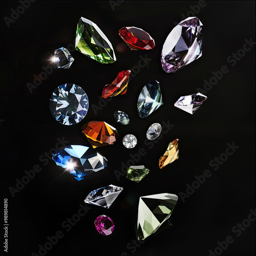 Obraz na płótnie Gemstones Falling Mid-Air with Brilliant Colors and Clarity Against a Black Background w salonie