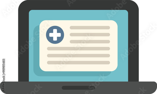 Laptop displaying medical record with cross symbol, suggesting online healthcare or digital patient data