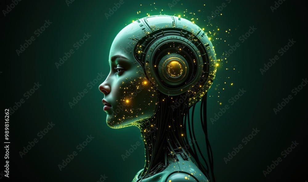 Futuristic humanoid robot with glowing features and intricate design, capturing the essence of advanced technology and artificial intelligence.