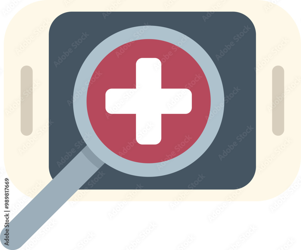 Magnifying glass focusing on medical app on smartphone screen, searching for healthcare information online Magnifying glass focusing on medical app on smartphone screen, searching for healthcare information online