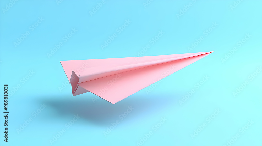 A pink paper airplane flying against a light blue background, symbolizing creativity and playfulness. A pink paper airplane flying against a light blue background, symbolizing creativity and playfulness.