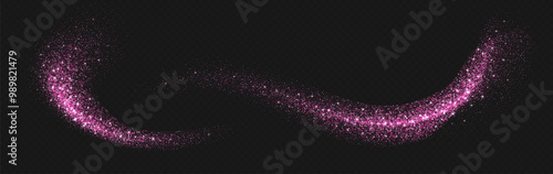 Obraz na płótnie Pink glitter splashes, shiny star dust explosion, shimmer spray effect, festive holiday particles isolated on a dark background. Vector illustration. Christmas decoration. w salonie