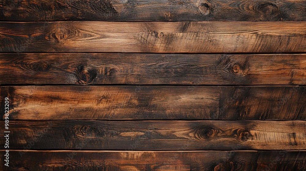 Naklejka premium Dark brown wooden plank background, wallpaper. Old grunge dark textured wooden background, The surface of the old brown wood texture, top view brown pine wood paneling. 