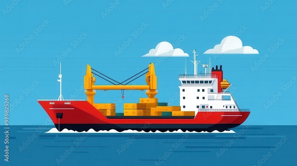 Fototapeta premium Cargo ship sailing on blue ocean waters.