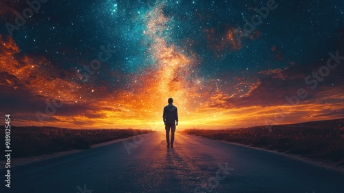 Man Walking Towards the Milky Way