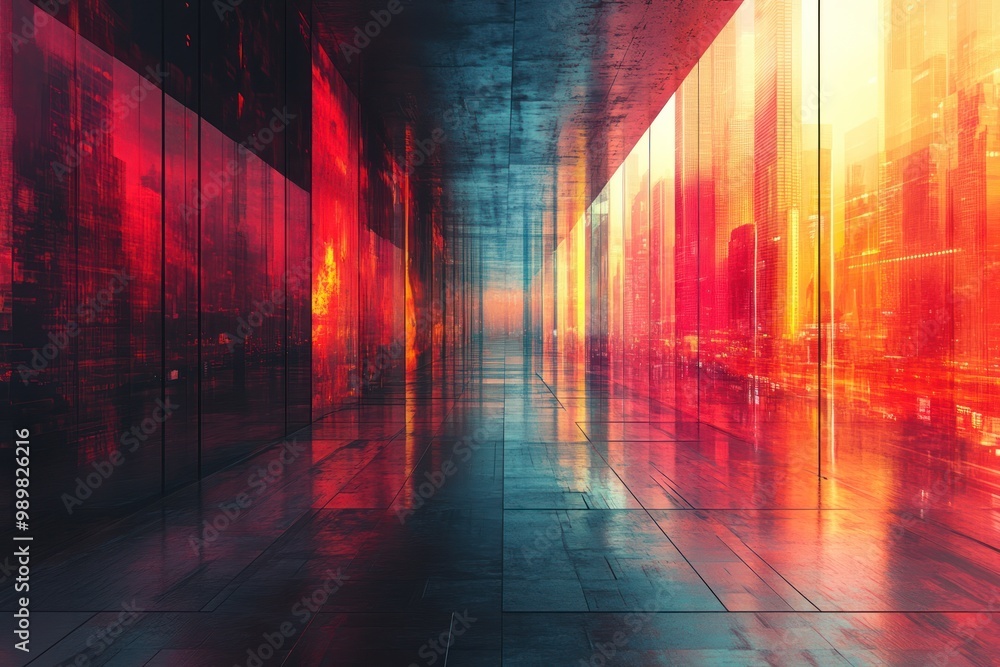 Cityscape Through Glass Corridor Cityscape Through Glass Corridor