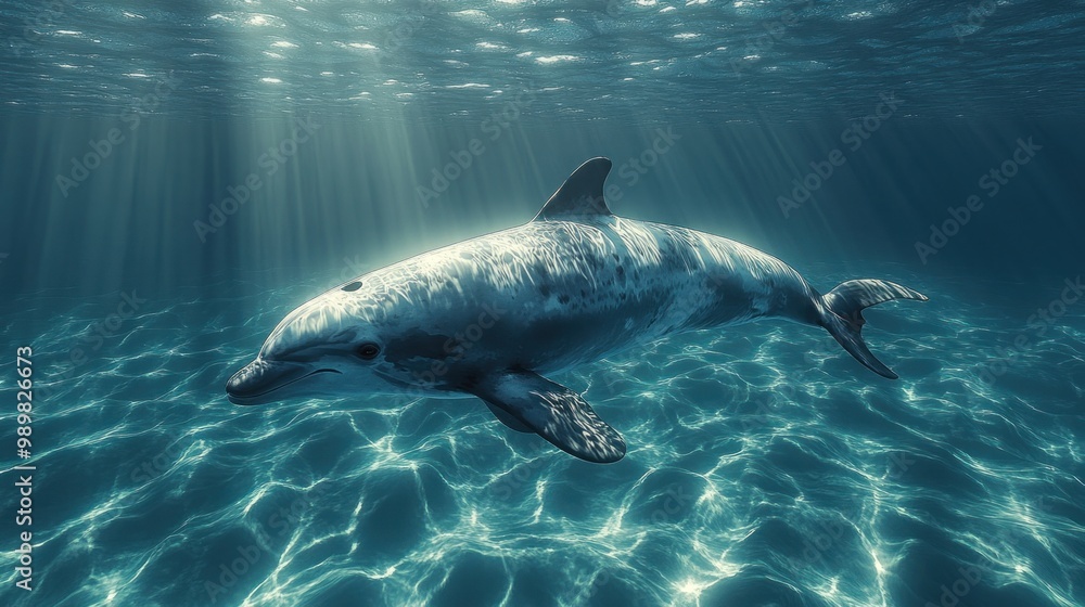 Fototapeta premium Dolphin Swimming in Sunbeams