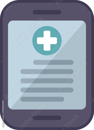Smartphone showing medical information with cross symbol on screen, representing online healthcare and medical applications