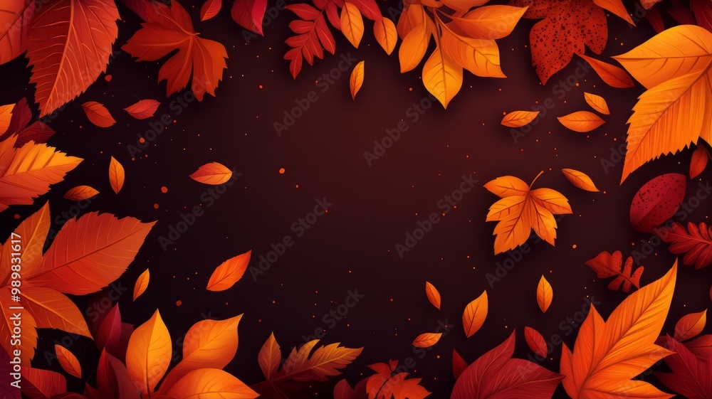 Colorful autumn leaves frame a dark background, creating a seasonal atmosphere. Colorful autumn leaves frame a dark background, creating a seasonal atmosphere.