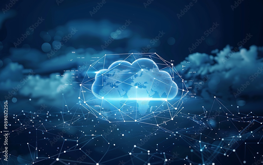 Obraz premium Glowing cloud computing interface on blue background. 3D Rendering