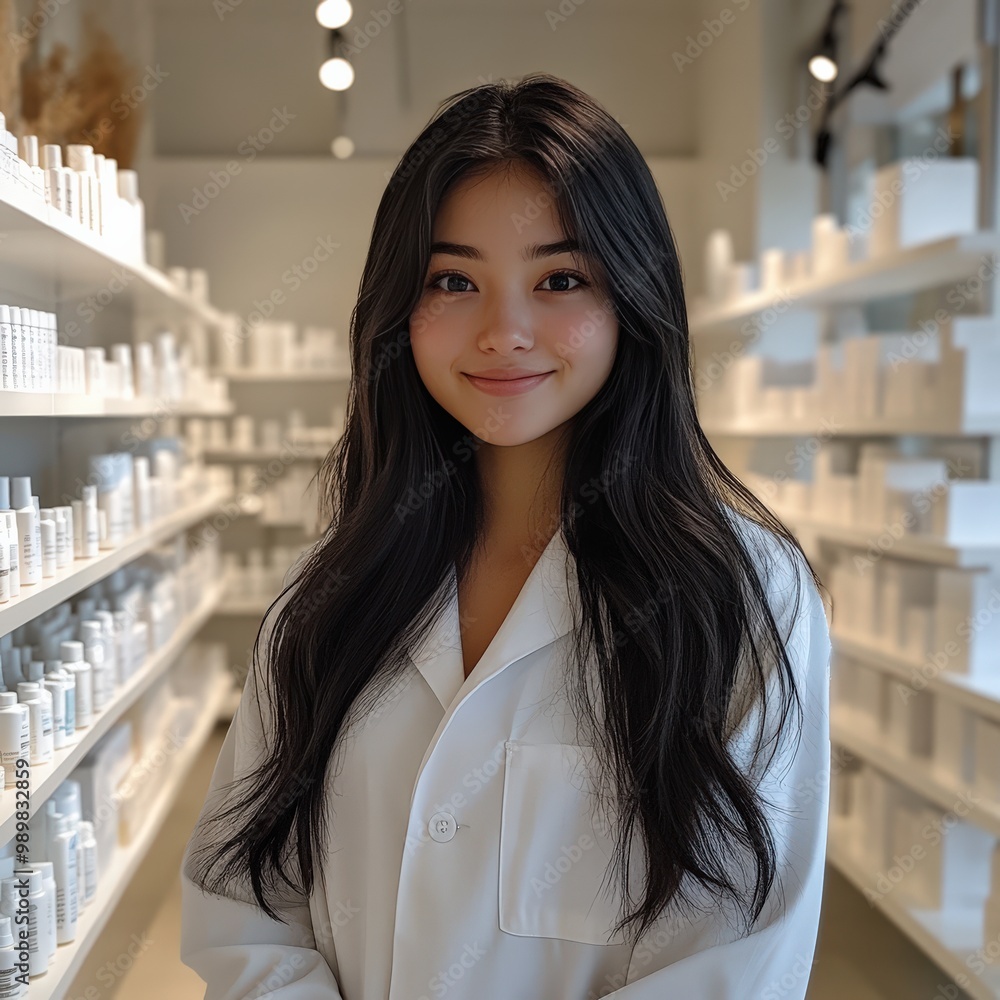 Skincare professional confidently standing in a beauty store Skincare professional confidently standing in a beauty store