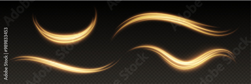 Obraz na płótnie Glowing waves and curves, speed lines light effect, neon magic rays, abstract bright trails. Vector illustration. w salonie
