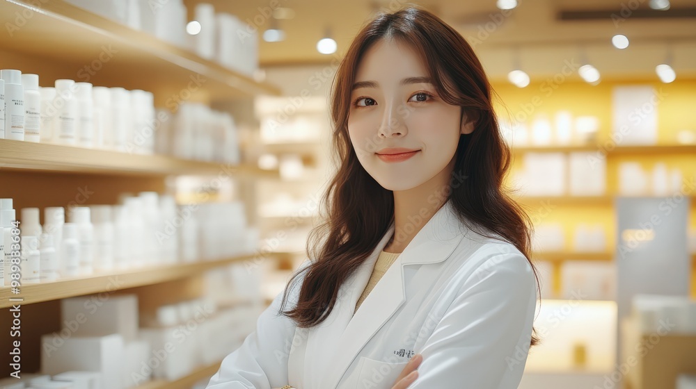 Skincare professional confidently standing in a beauty store Skincare professional confidently standing in a beauty store