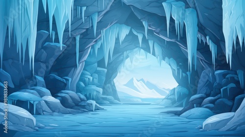 Wallpaper Mural Frozen Cave Entrance Leading to a Snow-Capped Mountain Range Torontodigital.ca