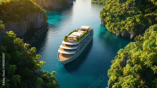 Wallpaper Mural Sailing Towards Sustainable Tourism: Eco-Friendly Cruise Ship Amid Lush Tropical Greenery Torontodigital.ca