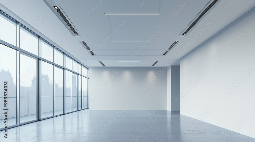 Fototapeta premium A suspended ceiling with halogen spot lamps is a modern design feature where the ceiling is mounted below the original structure, with embedded halogen spotlights providing focused, adjustable lightin