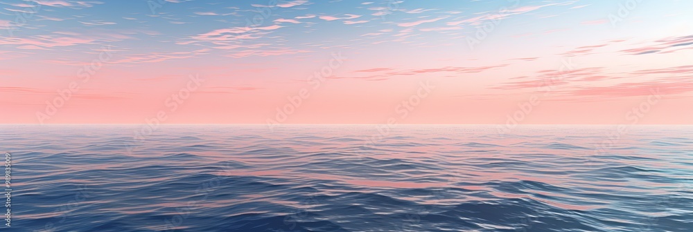Calm ocean surface reflecting a colorful sky at sunset over an endless horizon Calm ocean surface reflecting a colorful sky at sunset over an endless horizon