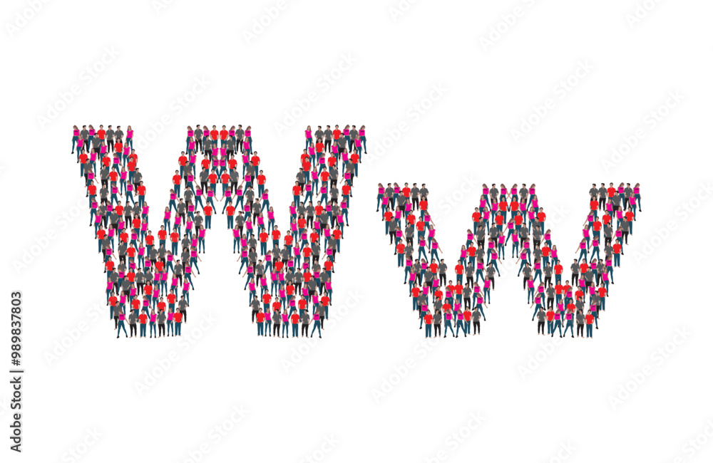 A large group of people inside the letter W A large group of people inside the letter W