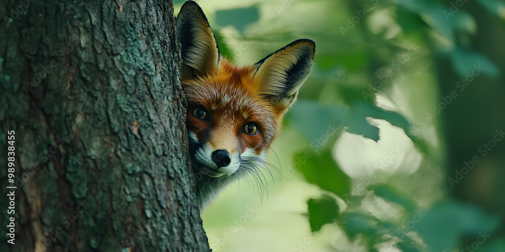 Red Fox Peeking Behind Tree Red Fox Peeking Behind Tree