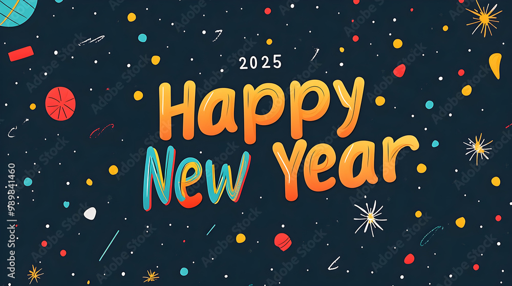 Naklejka premium 2025 with gentle, rounded edges and a minimalist Happy New Year line in the corner