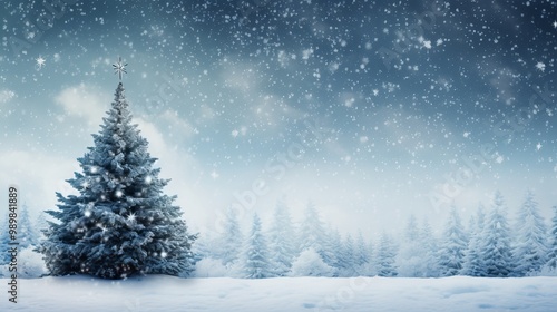 Wallpaper Mural Snow-covered evergreen tree in a tranquil winter landscape at twilight with falling snowflakes Torontodigital.ca