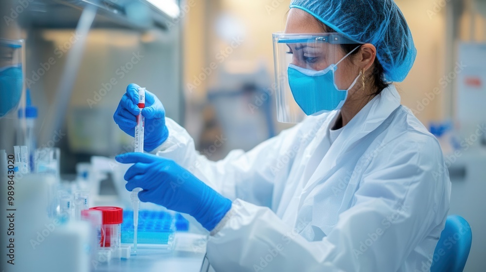 Epidemiologist conducting PCR tests on patient samples in a sterile laboratory environment Epidemiologist conducting PCR tests on patient samples in a sterile laboratory environment