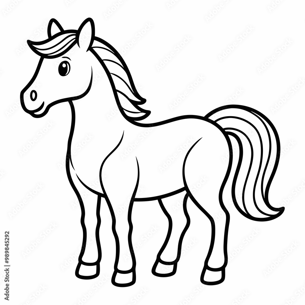 Horse cartoon outline for colouring book Horse cartoon outline for colouring book