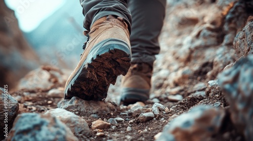 Hiker's Boot Gripping Jagged Rocks