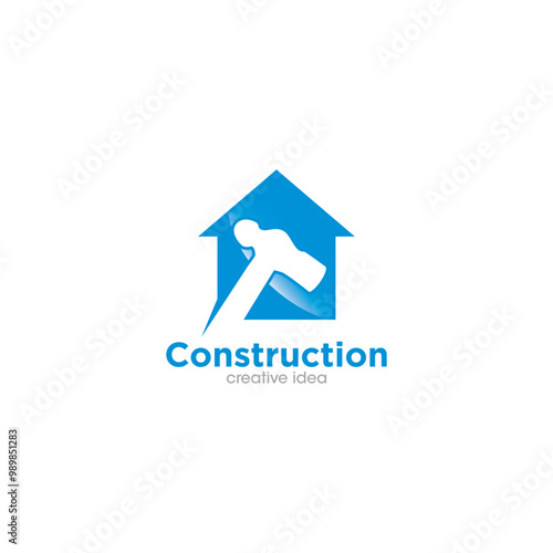 Creative Home Construction Concept Logo Design Template