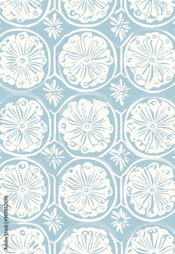 Wallpaper pattern featuring geometric circular shapes in white on a light blue background. This design creates a fresh and modern aesthetic, perfect for various interior applications.