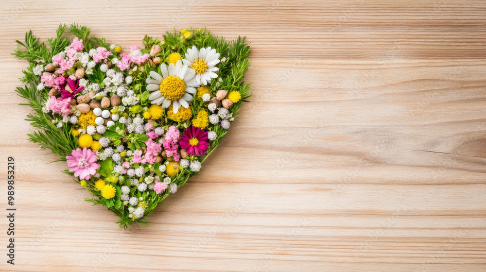 A heart shaped arrangement of colorful herbs and flowers creates vibrant and cheerful display, perfect for adding touch of nature to any setting A heart shaped arrangement of colorful herbs and flowers creates vibrant and cheerful display, perfect for adding touch of nature to any setting