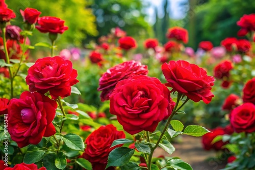 Beautiful Red Roses Blooming in a Garden Setting, Perfect for Romantic or Nature-Themed Projects