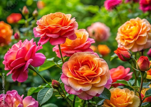 Beautiful Tantau Roses in Bloom, Showcasing Vibrant Colors and Lush Green Foliage in Garden photo